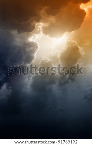 Armageddon background - dramatic dark sky, bright sun. Mayan apocalypse 2012, Nostradamus armageddon 2012, armageddon bible