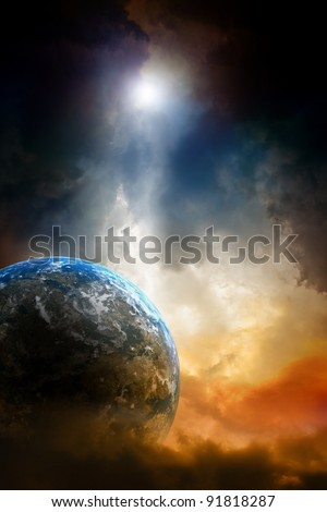 Armageddon background - planet earth in dark sky.