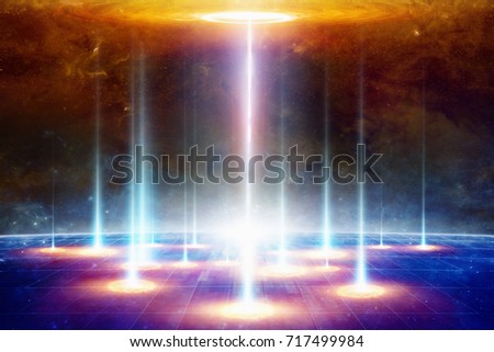 Sci-fi background - teleportation to another world or dimension, secret scientific experiment. Elements of this image furnished by NASA