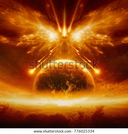 Dramatic apocalyptic background - judgment day, end of world, complete destruction of planet Earth, battle of armageddon, forces of evil destroy humanity. Elements of this image furnished by NASA
