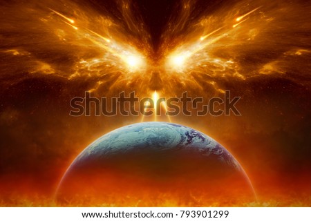 Religious apocalyptic background - judgment day, end of world, complete destruction of planet Earth, absolute evil, forces of evil destroy humanity. Elements of this image furnished by NASA