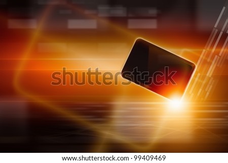 Abstract tablet PC, smartphone on dark background with bright light. Overheating problem.