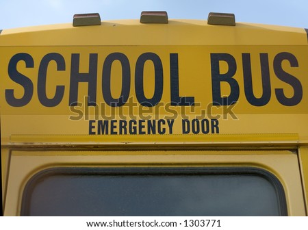 Back of School bus featuring the emergency door.