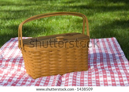 Converted from RAW not sharpened. Picnic basket sitting on red and white checked table cloth.