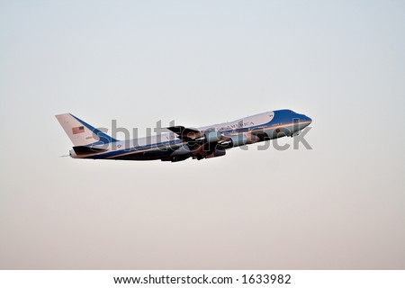 Air Force One - the presidential plane moments after takeoff at sunset.  August 2,  2006 above Cleveland Hopkins Airplort.