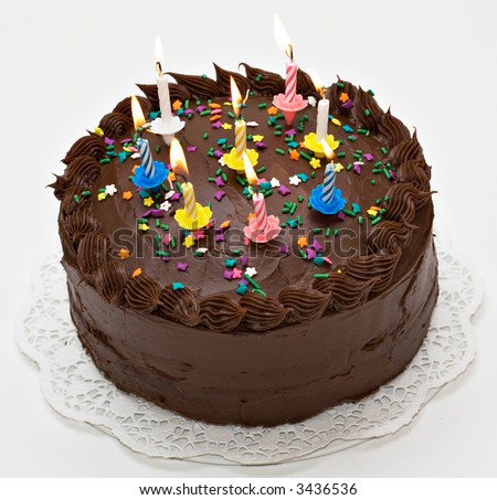 Chocolate Birthday Cake on Chocolate Lover S Birthday Cake With Lit Candles  Stock Photo 3436536
