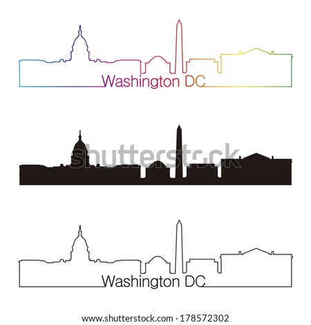 Washington DC skyline linear style with rainbow in editable vector file Washington DC skyline linear style with rainbow in editable vector file