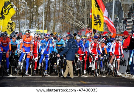 TABOR, CZECH REPUBLIC - JANUARY 30: Start Men under 23 Cyclo Cross World Championship on January 30, 2010 in Tabor, Czech Republic