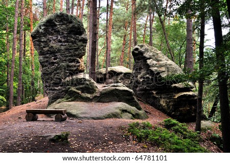 The rocks Giant Head and Frog, Kokorinsko, Czech Republic