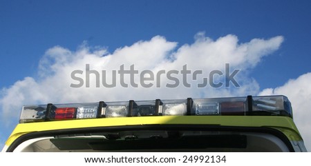 Emergency blue lights on ambulance with copy space