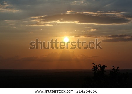 Sunset in jungle or selva Peten Guatemala