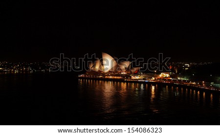 SYDNEY, AUSTRALIA - CIRCA NOVEMBER 2012 - The Sydney Opera House at night.  The Sydney Opera House is one of the busiest performing arts center in the world.