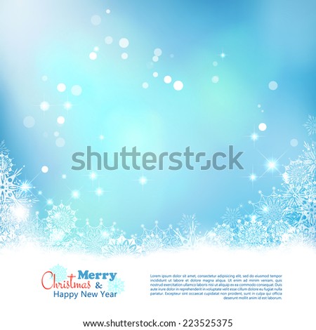 Abstract Christmas bokeh background. Xmas winter art design with snowflakes frame