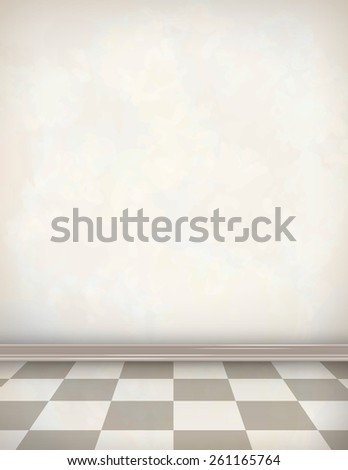 Empty room with white wall, tile floor. Classical vector interior