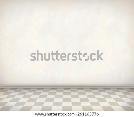 Empty room with white wall, tile floor. Classical vector interior