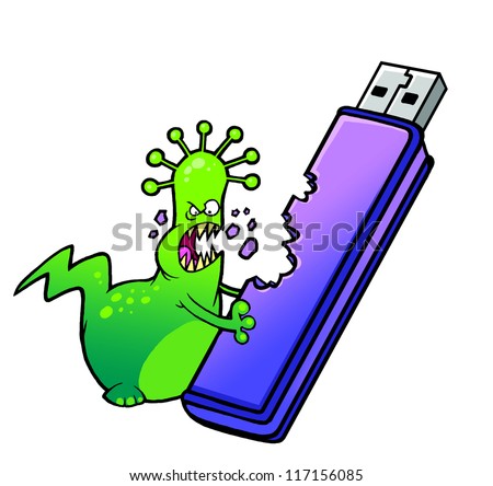 Cartoon virus deletes the information from the USB Flash Drive