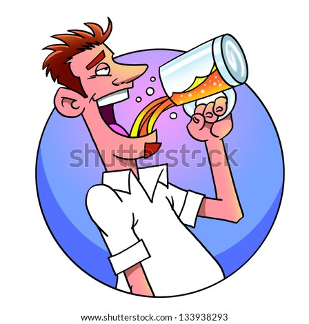 Funny cartoon man drinking beer from mug - Stock Image - Everypixel