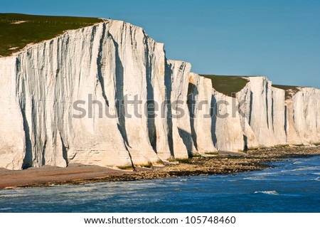 Landscape of Seven Sisters cliffs in South Downs National Park on English coast
