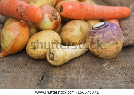 Collection of Autumn and Winter seasonal vegetables for stews and broths