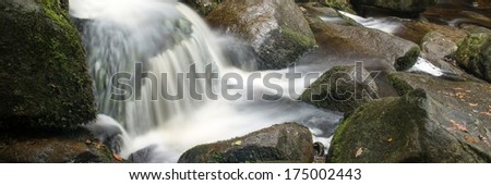 Panorama format landscape of waterfall in forest