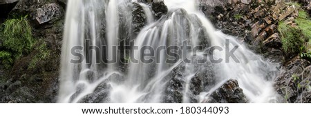 Panorama landscape waterfall detail flowing over rocks