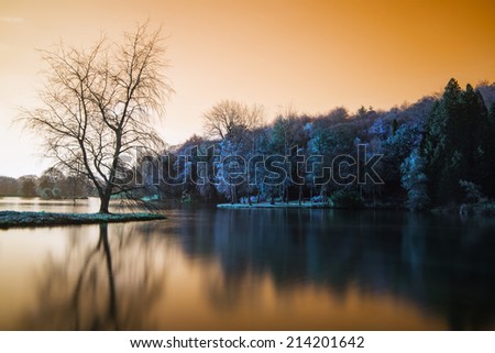 Beautiful unusual false color lake landscape