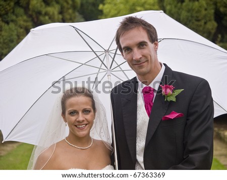 Formal portrait of young attractive bride and groom