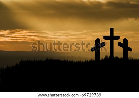 jesus on cross silhouette. stock photo : Silhouette of
