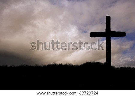 jesus on cross silhouette. stock photo : Silhouette of