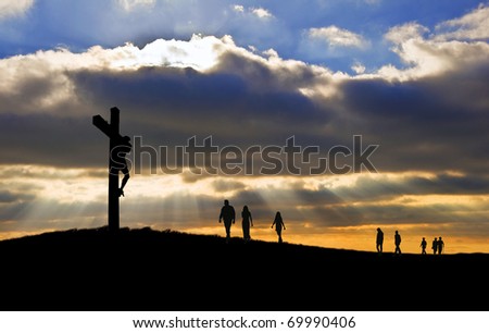 jesus on cross silhouette. stock photo : Silhouette of