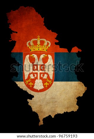Map outline of Serbia with flag insert grunge effect