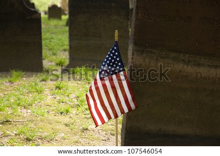 US flag in Graveyard