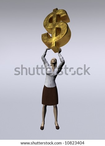 A woman lifts a huge dollar