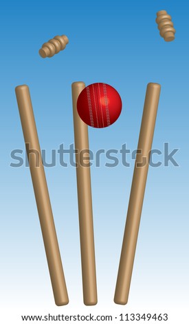 Cricket ball and wickets with blue background