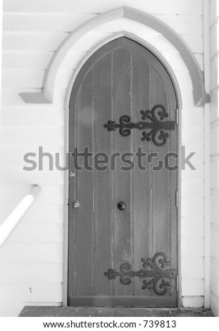Black & white image of church side-door