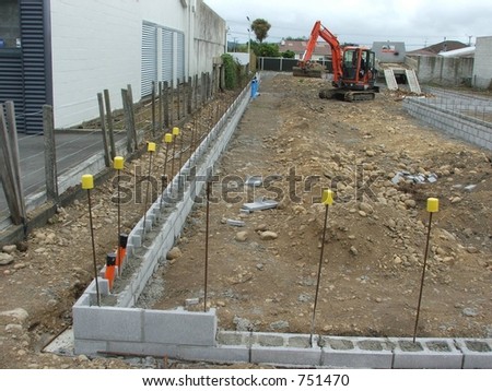 Block-work foundation perimeter at building-site