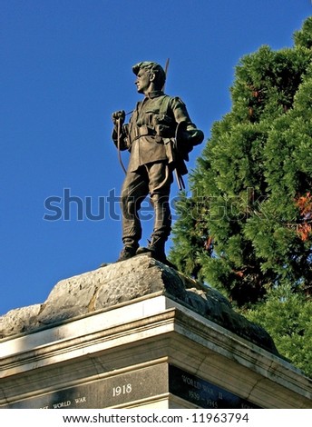 Bronze statue of anzac soldier atop of cenotaph Queen Elizabeth park Masterton,New Zealand-Anzac day