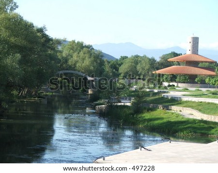 River Plavnica and bridge in Montenegro, near Skadarsko Lake