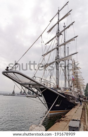 VARNA, BULGARIA - MAY 01, 2014: Town of Varna is a host of the SCF Black Sea Tall Ships Regatta - 2014. The Barquentine \