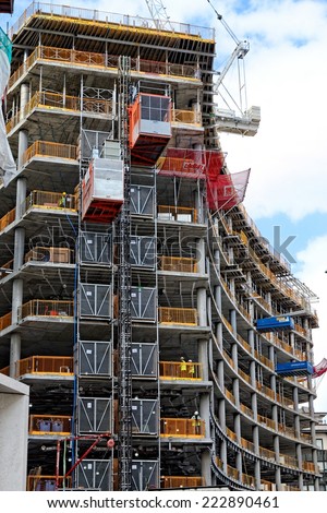 LONDON, UK - JULY 1, 2014: New big development by SKANSKA construction company close to Bank of England in City of London, United Kingdom.