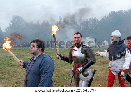 VARNA, BULGARIA - NOVEMBER 08, 2014: Amateur actors enacting the various scenes from the last battle of King Warnenczyk III Warnenczyk against the Ottoman Turks 570 years ago near the town of Varna.