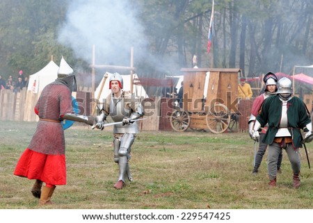 VARNA, BULGARIA - NOVEMBER 08, 2014: Amateur actors enacting the various scenes from the last battle of King Warnenczyk III Warnenczyk against the Ottoman Turks 570 years ago near the town of Varna.