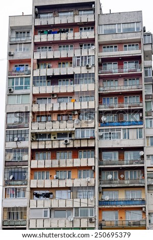 VARNA, Bulgaria, FEB 07, 2015: Old and neglected block of flats. The Bulgarian government is about to run a massive program to renovate blocks with EU funds.