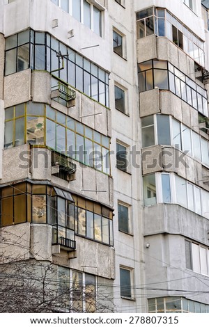 VARNA, Bulgaria, FEB 22, 2015: Old and neglected block of flats. The Bulgarian government is about to run a massive program to renovate blocks with EU funds.