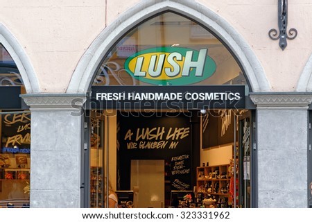 MUNICH, GERMANY - 4 AUGUST 2015: The exterior of Lush store in Munich, Germany. Lush is a popular UK high street store for cosmetic products.