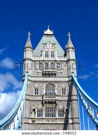 Details looking up at one of the towers of london\'s Tower bridge