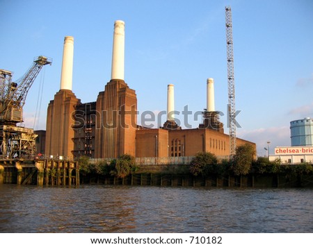 The disused Battersea power station on the banks of the Thames