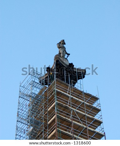 Ongoing repairs of Nelson\'s Column in Trafalgar Square, London, United Kingdom
