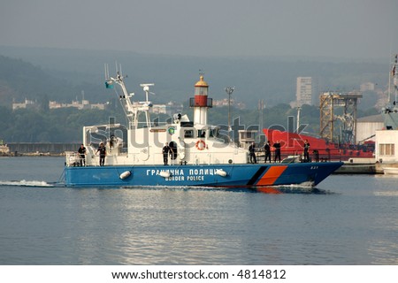 Bulgarian border police ship is entering the Port of Varna