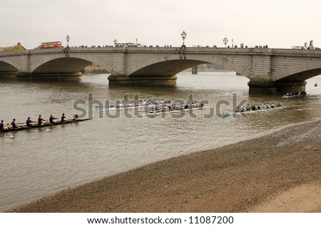 Putney Bridge, close to the finish line of the annual boat race in the Thames river.